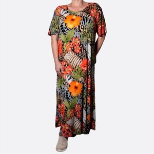 Jostar Tropical Animal Print Maxi Dress Mixed Floral Zebra Leopard Plus 1X XL
